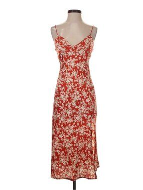 Hello Molly V-Neck Flora Maxi / Midi Dress with Thigh Slit XS